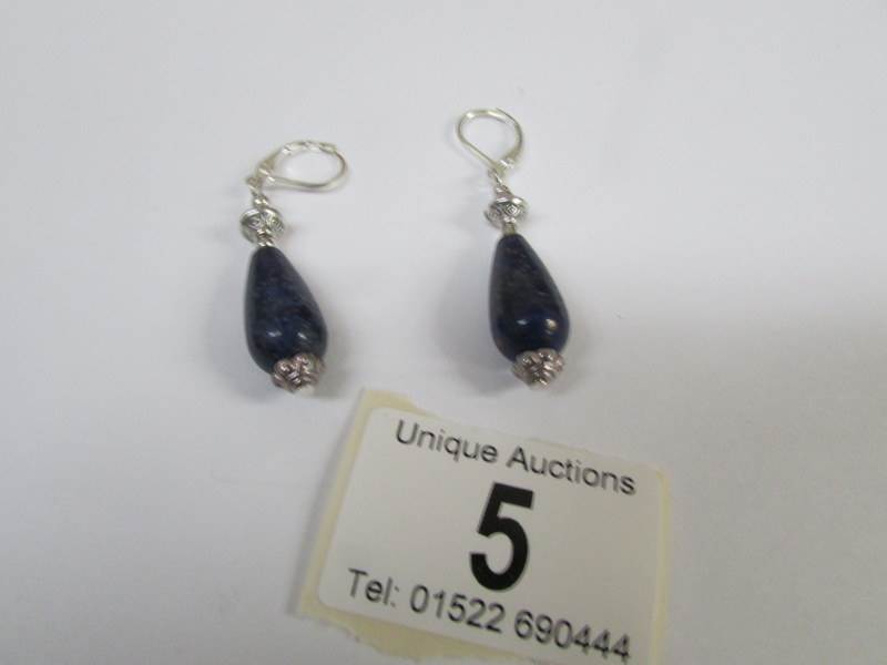 A pair of lapis lazuli drop earrings