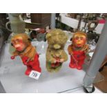 2 vintage clockwork monkeys and a clockwork bear