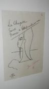 A Jean Cocteau print, titled, stamped and signed in coloured pencil,