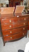 A Victorian mahogany cross banded 2 over 3 chest of drawers