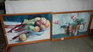 A pair of mid 20th century still life studies in oil on paper,