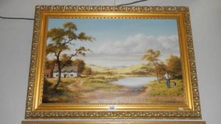 A gilt framed oil on canvas 'Shepherd returning home' signed Colin Webster,