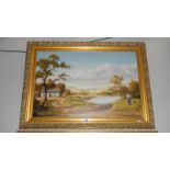 A gilt framed oil on canvas 'Shepherd returning home' signed Colin Webster,