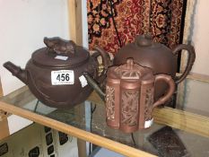 3 19th century Chinese earthenware teapots (one repaired)