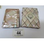 A mother of pearl card case and a French mother of pearl faced note pad