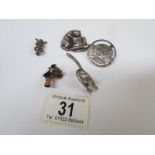 3 unusual vintage cat brooches and 2 others,