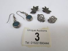 3 pairs of vintage earrings being one pendant style and 2 clip on in silver