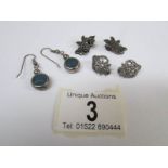 3 pairs of vintage earrings being one pendant style and 2 clip on in silver