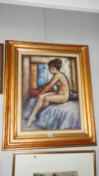 A fine large original oil on canvas 'J'eune Fille Nue' by the artist Pierre Manzone,