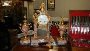 A 3 piece Victorian clock garniture in working order