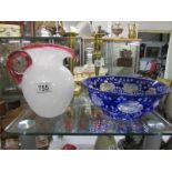 A Bohemian glass bowl and a Victorian milk glass jug