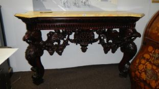 A 19th Century mahogany heavily carved side table with eagle legs
