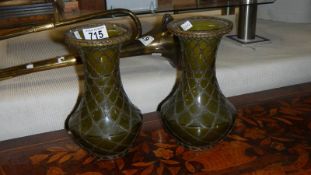 2 early Japanese Green glazed pottery vases