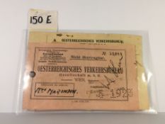 An Oesterreichisches Verkeersbureau - ticket bearing signature of Adolf Hitler