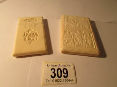 2 19th century ivory card cases, 1 = 9 x 6 cm and the other 8.5 x 4.