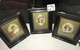 3 miniature portraits of 18th century women