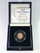 A Royal Mint 1998 United Kingdom gold proof 50p coin,