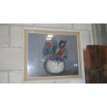 An oil painting still life study of a vase of flowers signed M Cole,