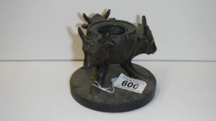 A bronze 3 headed bull incense burner