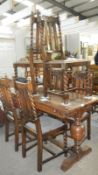 An oak table & 6 chairs
