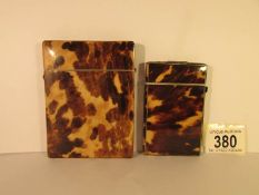 2 19th century tortoise shell card case, 10.5 x 8 cm and 9 x 5.
