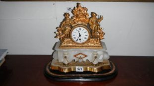 A French alabaster and gilded mantel clock