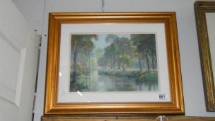 A framed and glazed watercolour 'River Bend', H.F.