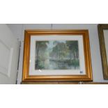 A framed and glazed watercolour 'River Bend', H.F.