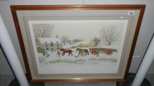 A signed French artist's proof limited edition lithograph on arches paper 11/36 of horse drawn