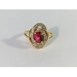 A 14ct yellow gold ruby and diamond ring,