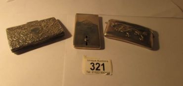 3 unmarked white metal card cases