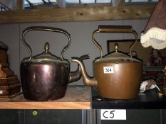 2 large copper kettles