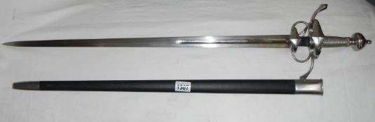 A replica 17th Century rapier with sheath