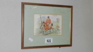 A framed and glazed hunting scene watercolour entitled 'Left Behind and no wonder' signed C E Brock,
