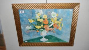 A 20th century French school oil on paper of flowers in a ceramic vase and a similar study of