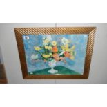 A 20th century French school oil on paper of flowers in a ceramic vase and a similar study of