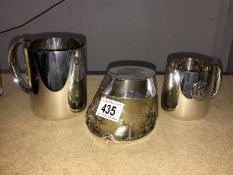 3 silver plate horse racing prizes awarder to trainer W Newton in 1950's being 2 tankards and a