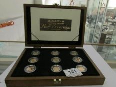 A Royal Mint Elizabeth II 80th birthday half sovereign collection of 9 coins in case