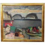 An abstract oil on canvas 'Faroe Islands' in gilt frame signed Ingalvur Av Reyni, 1920-2005,