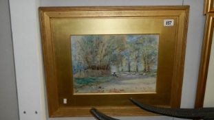 A framed and glazed watercolour 'Trayne Lane? Beckinham' signed R E Tapp,