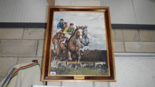 An oil on board racing scene at Market Rasen races by David Anthony Denyer (B.