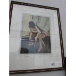 A limited edition hand coloured etching 1/15 on arches paper of posing seated lady, signed,