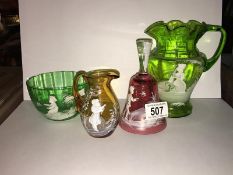 4 items of glass including 2 Mary Gregory