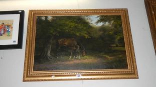 A gilt framed oil on canvas 'Mare & Foal' signed Colin Webster,