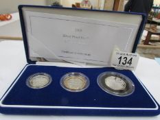 A 2003 silver proof 3 coin Piedfort collection