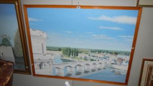 An acrylic painting on board 'Bridge at Amboise', Neville Broughton,