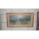 A Donal Donne 20th century oil on board of house boats on the Deben Felixstowe ferry signed and