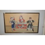 A 19th century signed Chinese painting on rice paper of a family tea ceremony A/F