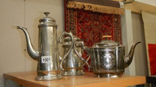 3 items of silver plate including teapot and coffee pot
