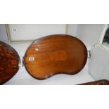 A mahogany inlaid kidney shaped tray